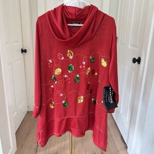 NWT Womens Holiday Top Christmas Tree Light Bulbs Plus Size 2X by Onque Dressy